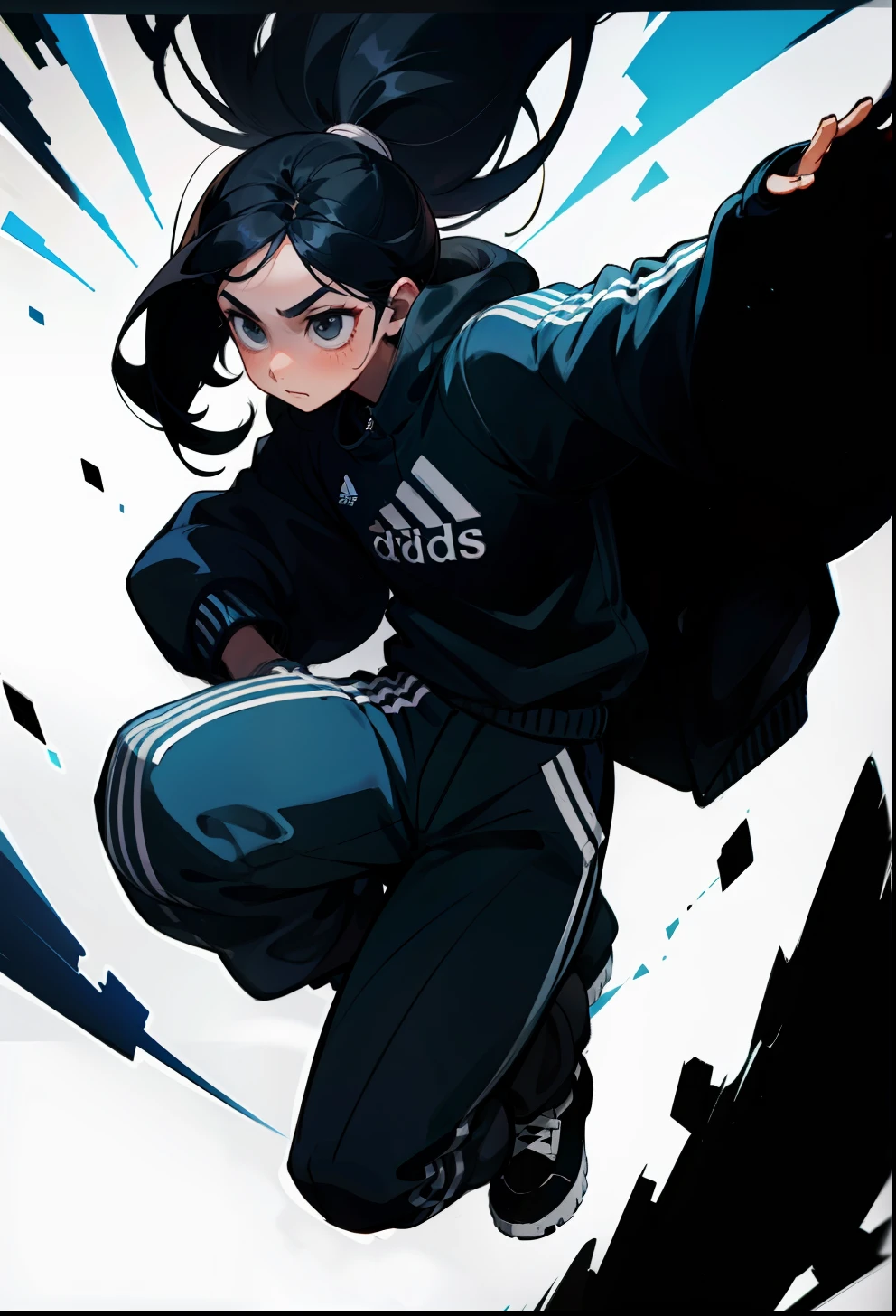 Anime girl with black hair and blue eyes in a black jacket - SeaArt AI