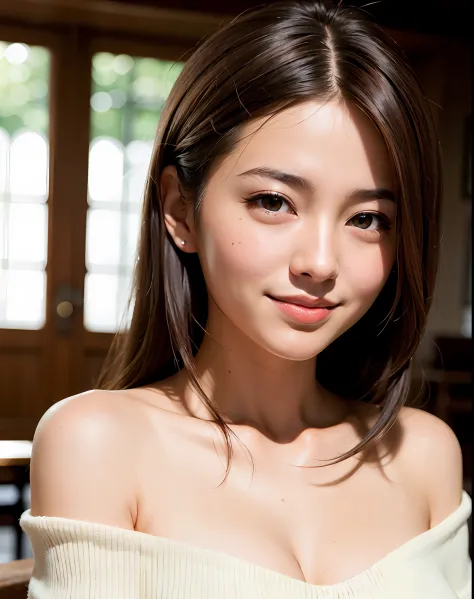 best quality, face focus, soft light, (depth of field) ,ultra high res, (photorealistic:1.4), RAW photo, (portrait:1.4) ,(from front)
1japanese girl, solo, cute, (shy, smile:1.1), (brown eyes),  detailed beautiful face, (midi_hair),
The Great Hall of a Eur...