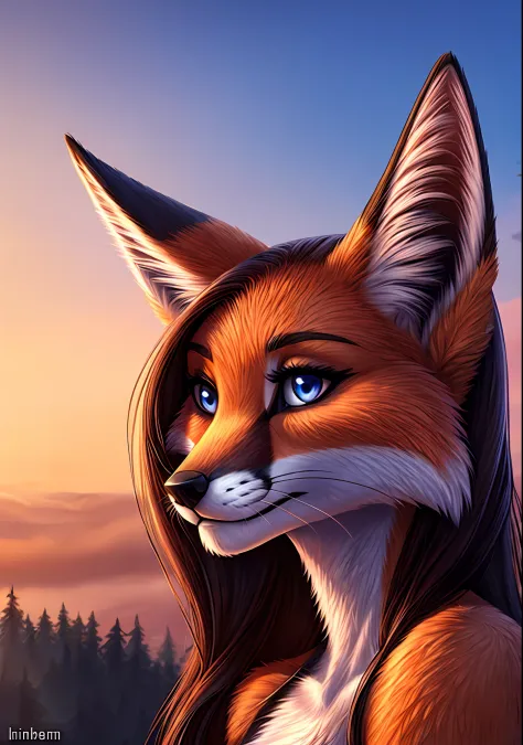 500-foot-tall giant, beautiful and detailed portrait (((female))) female anthro-fox