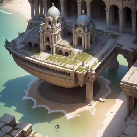 (masterpiece, best quality, realistic, detailed, sharp:1.2), intricate details, a alien space craft going into the water  in Peruvian ruins, highly detailed beautiful, masterpiece, best quality