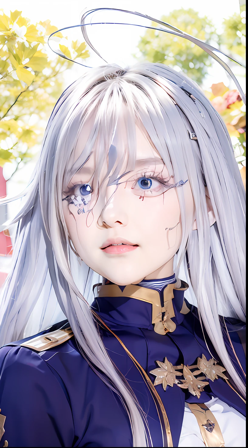 anime girl avec de longs cheveux blancs et des yeux bleus en uniforme, Lucine de Fire Emblem, cheveux blancs deity, portrait chevaliers de fille du zodiaque, keqing de l&#39;impact de genshin, Impact d&#39;Ayaka Genshin, from filles en première ligne, cheveux argentés, cheveux gris, Détails fins. filles en première ligne, sourire narquois, cheveux blancs, filles en première ligne style, la vérité sur la question,réaliste ,Ultra détaillé