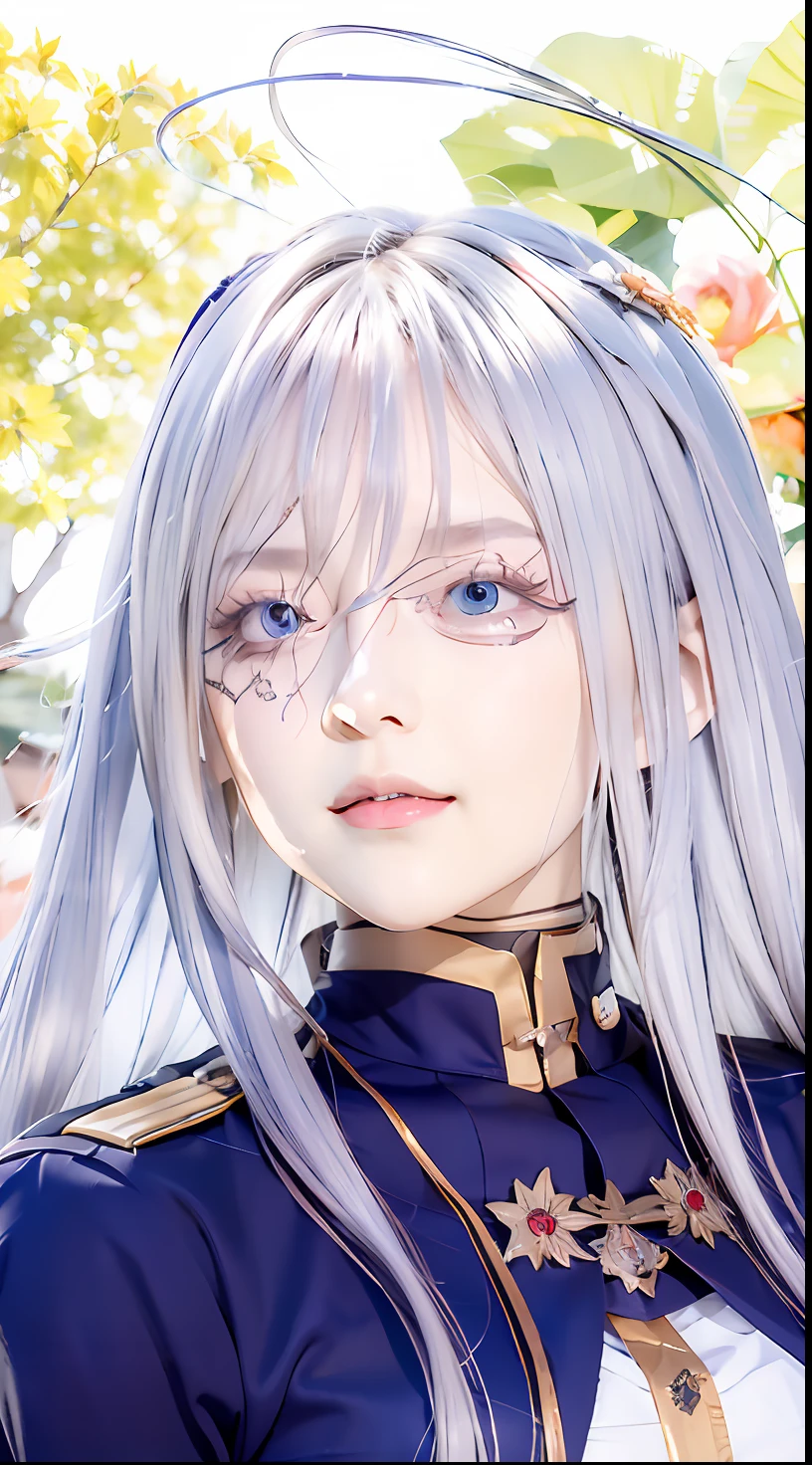 anime girl with long white hair and blue eyes in uniform, lucina from fire emblem, white haired deity, portrait knights of zodiac girl, keqing from genshin impact, ayaka genshin impact, from girls frontline, silver haired, gray haired, fine details. girls frontline, roguish smirk, white haired, girls frontline style, fus rei,realistic ,ultra detail