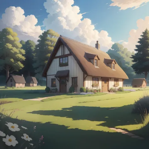 Cottage by the meadow , cozy s - SeaArt AI