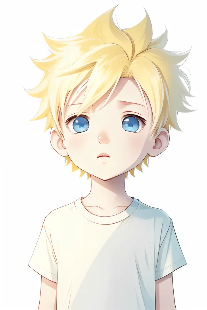 1boy,chibi,  Fisheyes, masterpieces, top quality,yellow hair, spiky hair, light blue eye, best quality, official art, beautiful ...