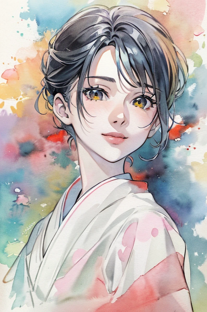 (highres, best quality:1.2), radiance, soft contours, beautiful drawing, upper body, concept art, detailed background, bright colors,
1girl, (8k, best quality, masterpiece:1.2),(best quality:1.0), (ultra highres:1.0), watercolor,    1girl, kyoani haruhi style, looking at viewer, smile, black hair, white background, hanfu, moon, cold colors,  by agnes cecile, half body portrait, extremely luminous bright design, pastel colors, (ink:1.3),  traditional media, watercolor \(medium), watercolor background