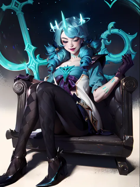 league of legends gwen, wearing viego's crown, viego's crown, green viego crown, viego crown, 3 spiked viego crown, 3 spiked glo...