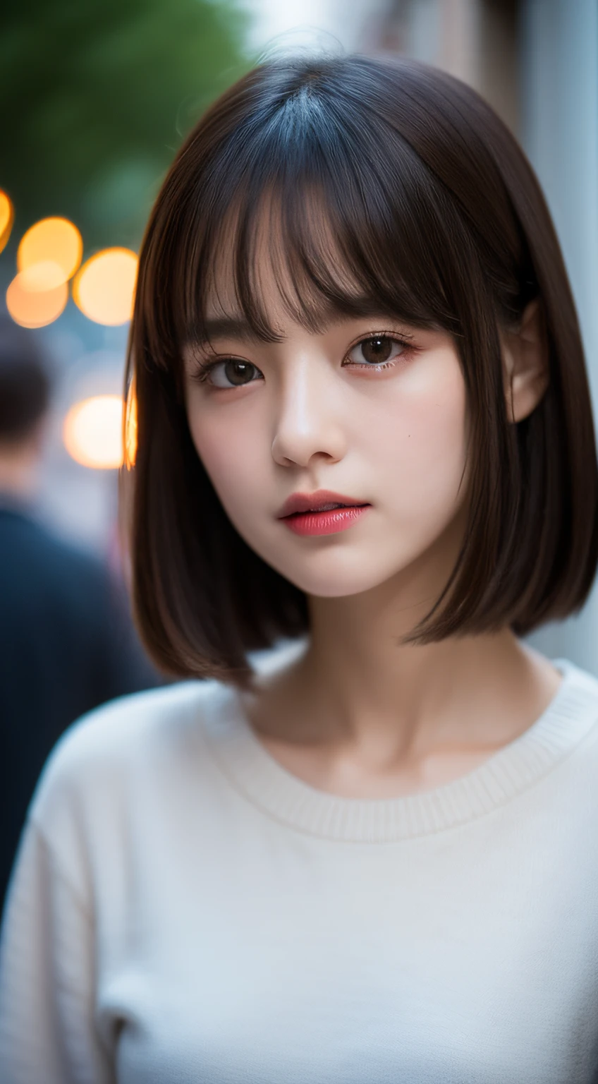 ​masterpiece, top-quality, Raw foto, Photorealsitic、full body Esbian、 beautiful a girl, cute little, shorth hair, depth of fields, hight resolution, ultra-detailliert, finely detail, ighly detailed, extremely detailed eye and face, Sharp pupils, Realistic pupils, foco nítido, Cinematic lighting、small 、In the street、Casual wear