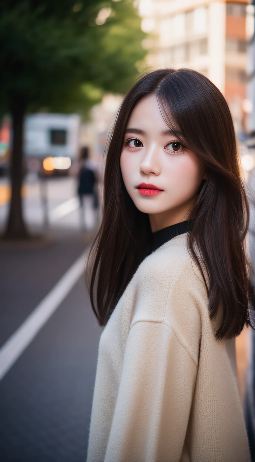 ​masterpiece, top-quality, Raw foto, Photorealsitic、full body Esbian、 beautiful a girl, cute little, shorth hair, depth of fields, hight resolution, ultra-detailliert, finely detail, ighly detailed, extremely detailed eye and face, Sharp pupils, Realistic pupils, foco nítido, Cinematic lighting、small 、In the street、Casual wear