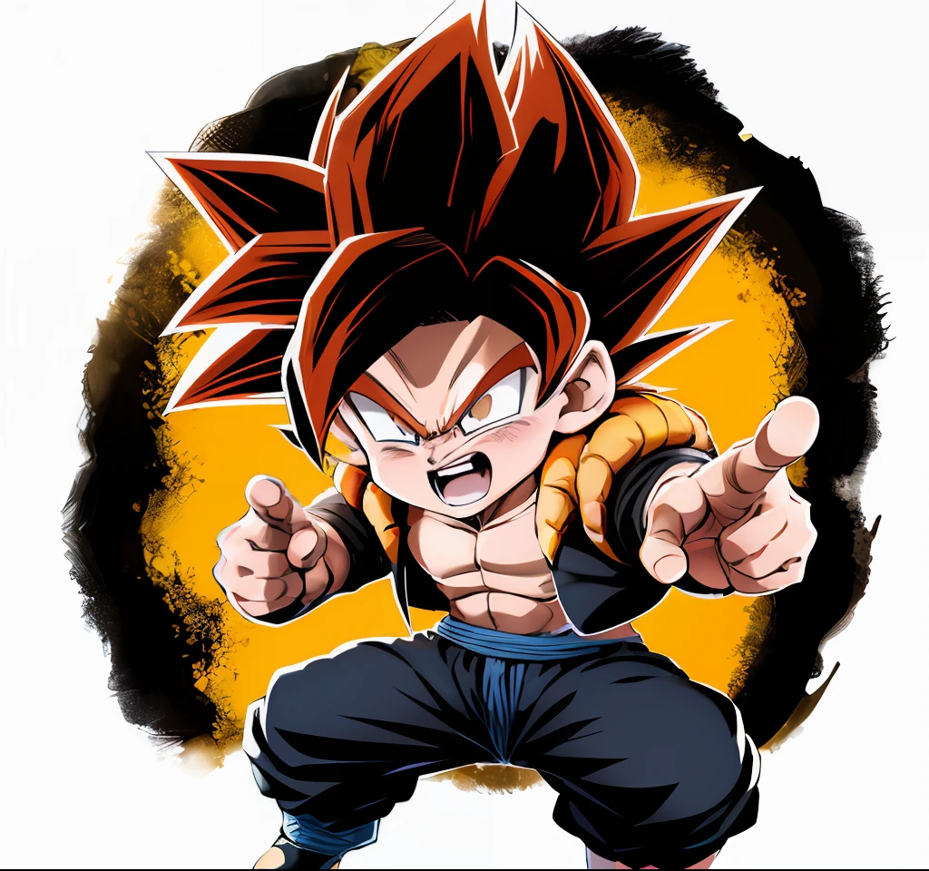 corpo inteiro,son Goku estilo chibi , action pose, texturas fluidas , alta qualidade,in the style realistic ,hyper detailed , animated exuberance