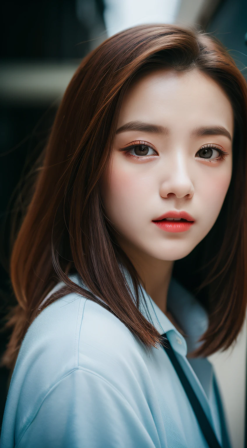 ​masterpiece, top-quality, Raw foto, Photorealsitic、full body Esbian、 beautiful a girl, cute little, shorth hair, depth of fields, hight resolution, ultra-detailliert, finely detail, ighly detailed, extremely detailed eye and face, Sharp pupils, Realistic pupils, foco nítido, Cinematic lighting、small 、In the street、Casual wear