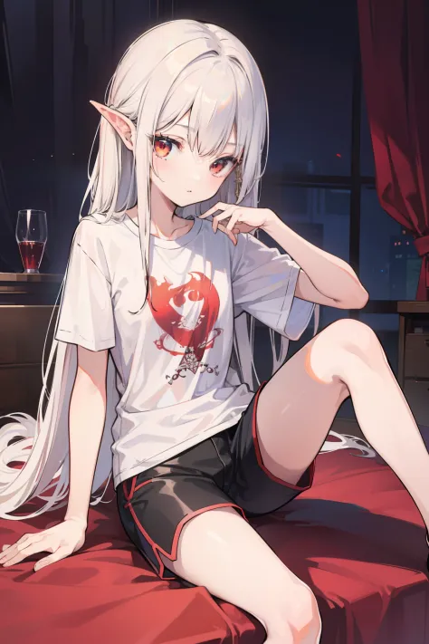 beste-qualit, super detailed illustration, the perfect body,(1 teenage girl:1.2), (l vampire:1.2), long white hair , dnd, in sho...