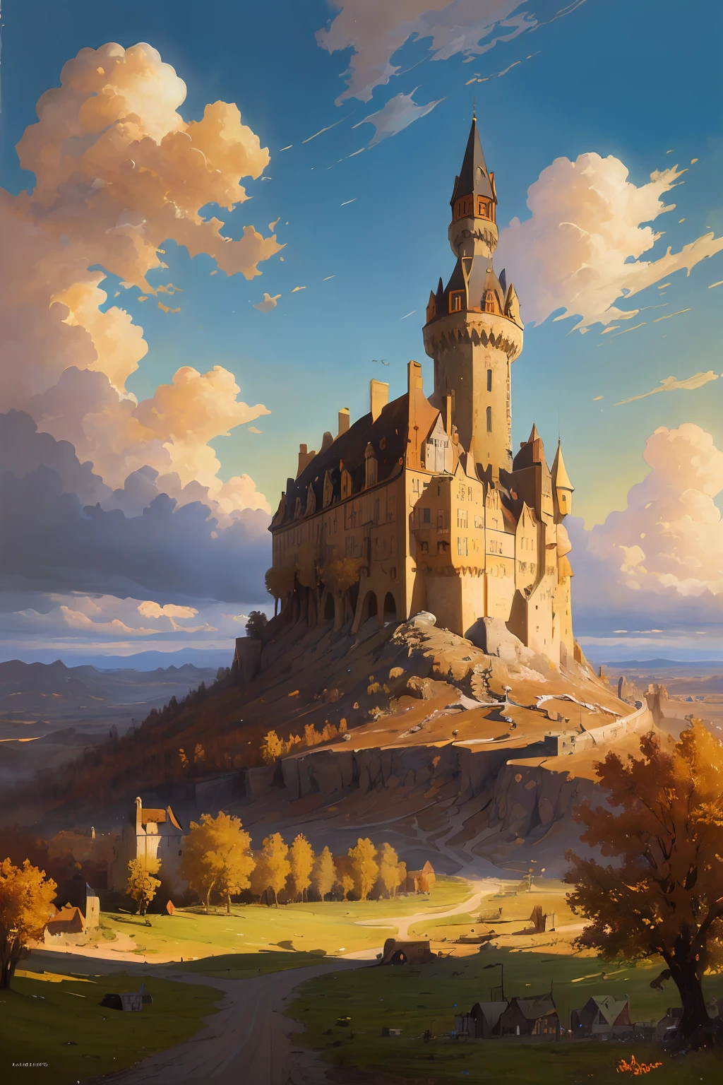 A Painting Of A Castle On A Hill With A Sky Background SeaArt AI A7b2153451e563a42f092c87c7ab8c0510da13c0 High.webp