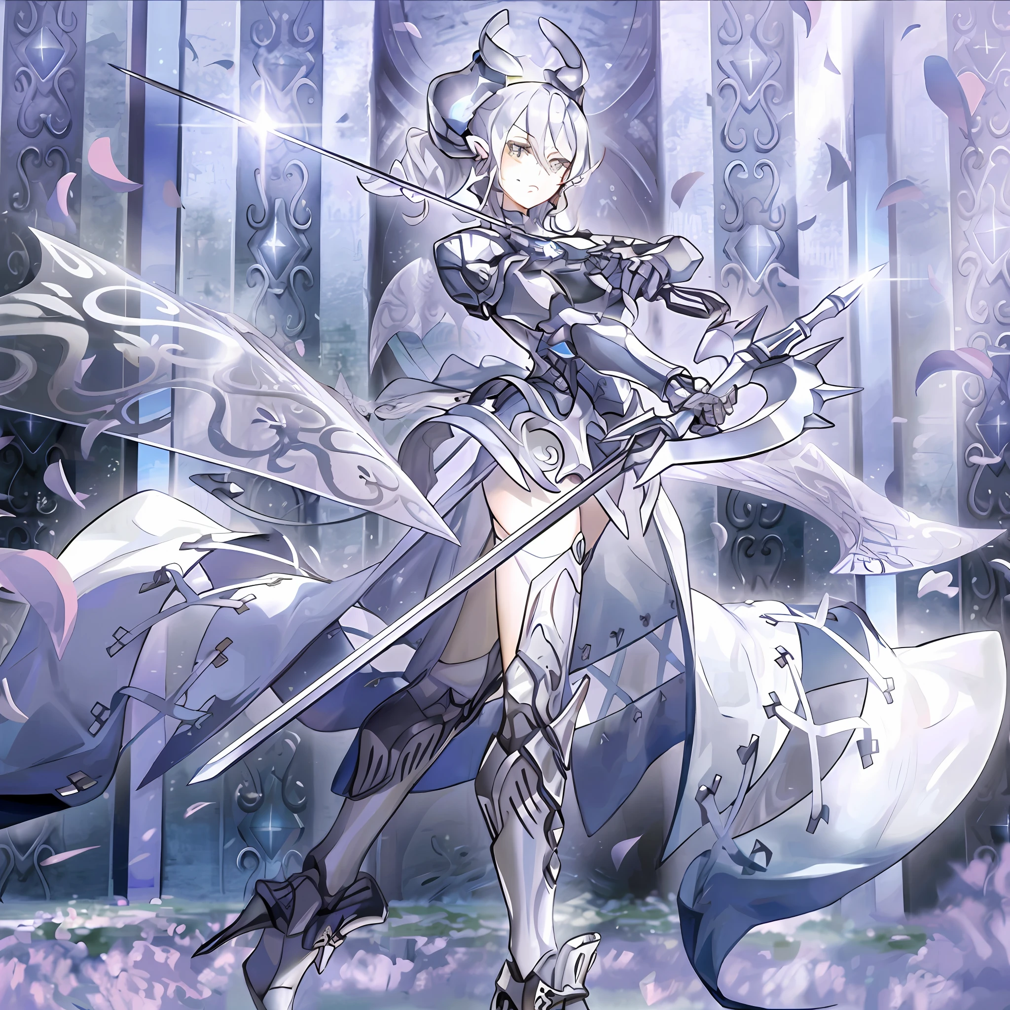 Anime girl with sword and armor in fantasy setting, sliver ice color reflected armor, covered in full silver armor, Detailed key anime art, high detailed official artwork, in opal armor, highly detailed exquisite fanart, with sleek silver armor, silver intricate armor, Armor Girl, Silver armor, offcial art, knights of zodiac girl, nier autoamata