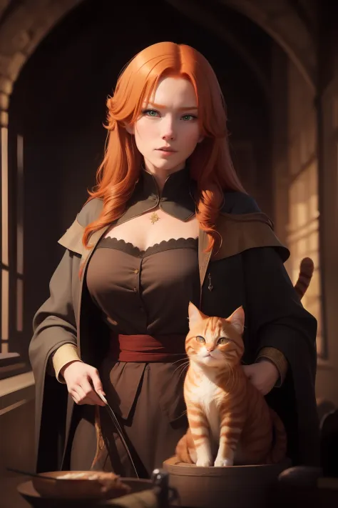 (ginger cat:1.3), medieval style, (cinematic:1.1), rutkowski, intricate detailed for background