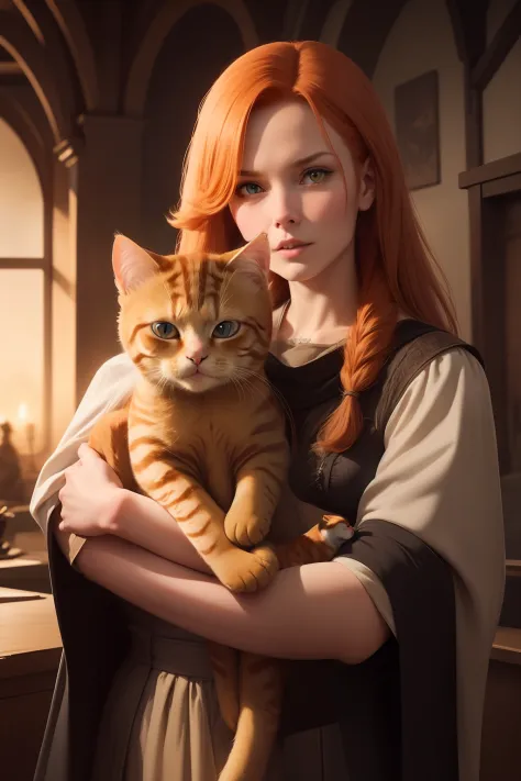 (ginger cat:1.3), medieval style, (cinematic:1.1), rutkowski, intricate detailed for background