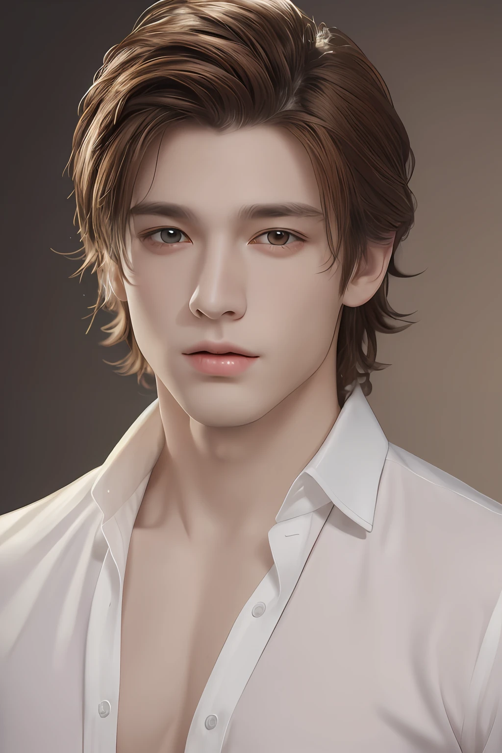 Oppav3, (masterpiece, super high quality, high resolution, 8K, complex: 1.2), (detailed face: 1.2), (wearing a white shirt: 1.5), handsome, detailed skin, pores, absurd, clumsy, 1boy, male focus, (realistic)), good lighting quality, muscle veins, (((pale skin)), curved, balanced eyes, brown eyes,