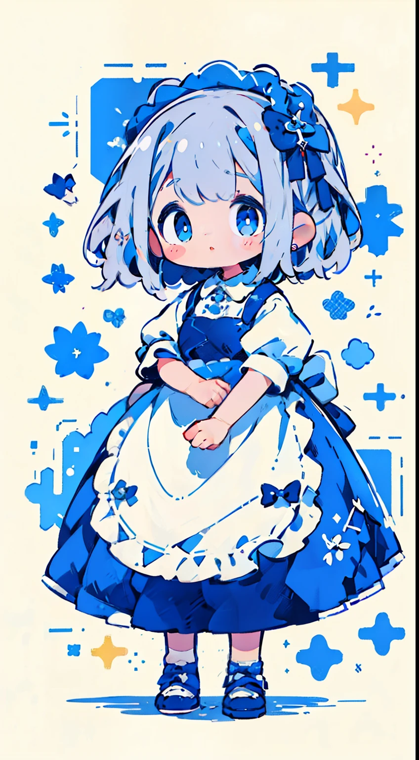 One Girl、silber hair、cute little、Long、blue eyess、Apron Dresses、​masterpiece、top-quality、Top image quality