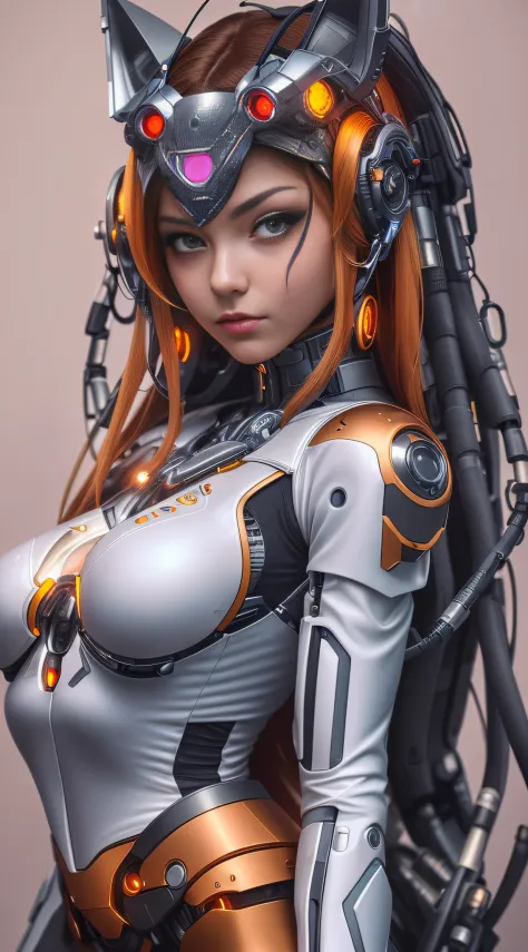 a close up of a woman in a futuristic suit with a gun, cute cyborg girl, cyborg girl, beutiful girl cyborg, cyborg - girl, portr...