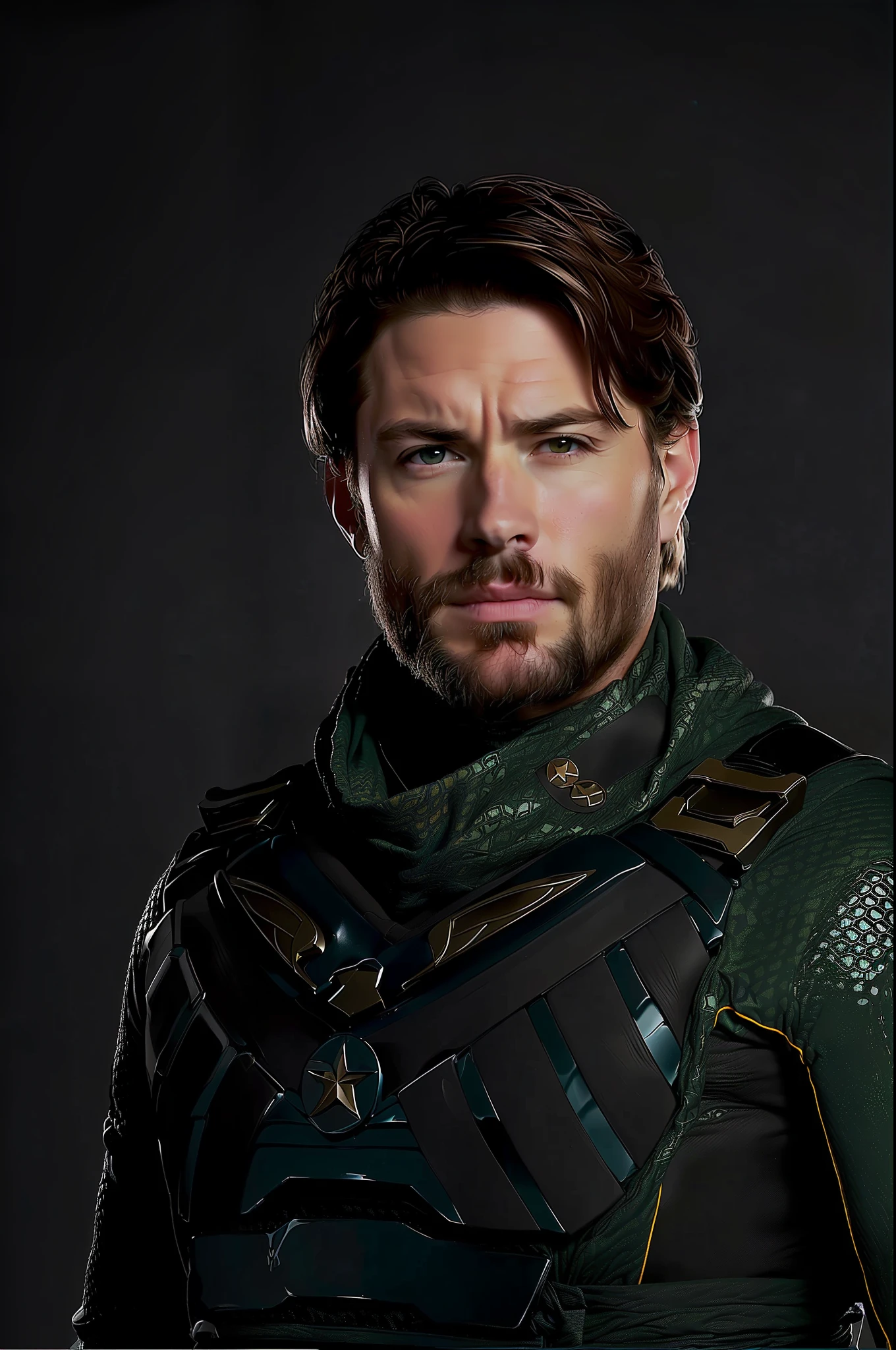 homem arafed em um traje verde com um cinto de couro, mysterio, Justin Hartley como Superman, usando armadura labradorita, malandro masculino, superhero from the boys tv show, Foto de perfil, Paulo Atreides, doc ock |, raposa, maxwell boas, Clayton Crain, Finnish Macmanus, heroic look, karl urban as a dragonslayer