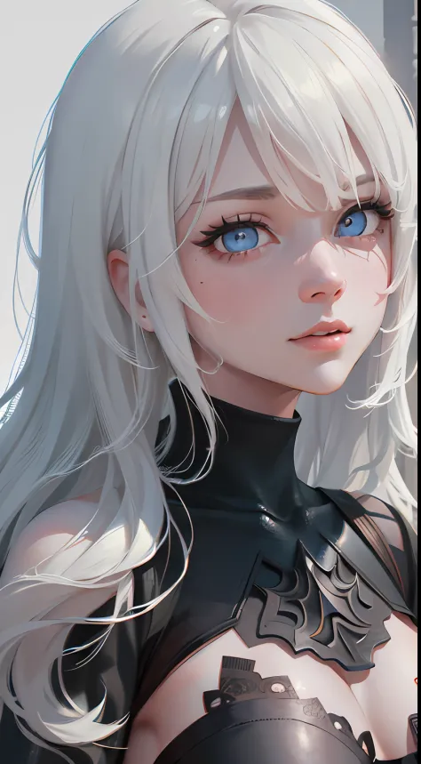 (Detailed face and eyes:1.3),
n_2b,White background,inky,Blue eyes，
ultra-detailliert,(hight resolution:1.1),Best Quality,(masutepiece:1.3),Cinematic lighting,