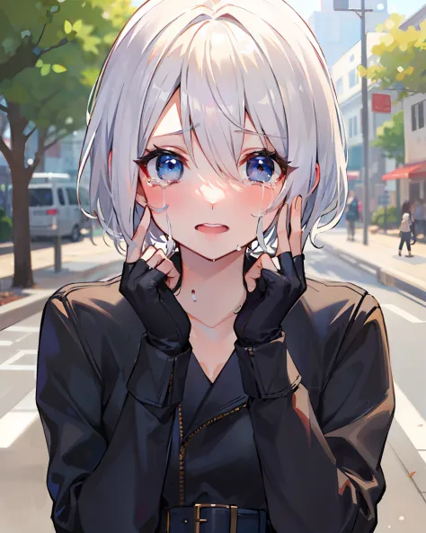 Crying white-haired girl
