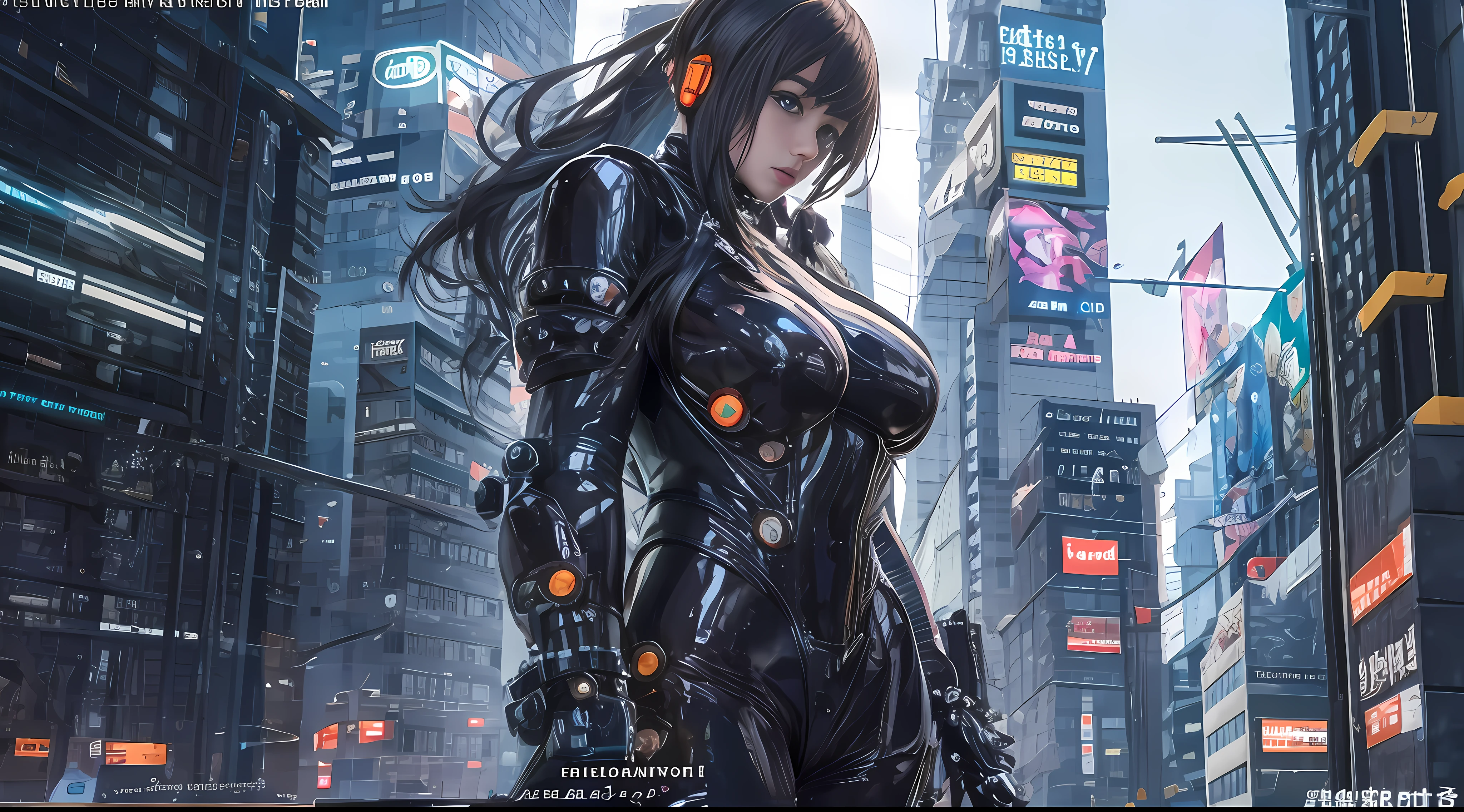 (Meisterstück)，（Ultraklare Bildqualität）(Mann im schwarzen Mech),Foto von Shinsuke Sato，((Kill City:0，Schwarze Latexkleidung,Gantz:0)),Nachtstadtschlacht-Hintergrund，Das Feuer brach in den Himmel，Funken fliegen，cyberpunk glossy latex suit, gantz, cyberpunk anime, futuristischer glänzender Latexanzug, gestylt wie Ghost in the Shell, diverse Cybersuits, Filmplakatfigur, an oppai cyberpunk, Cyber-Anzug, Cyber-Anzug