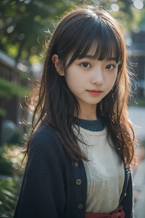 (8K、Raw photography、top-quality、masuter piece:1.2)、ultra-detailliert、ultra res、(realisitic、rialistic photo:1.37), (Japan girls at 12 years old, Round face, Bangs:1.3), (japanaese girl:1.2), (early teen:1), (Smile:0.5),