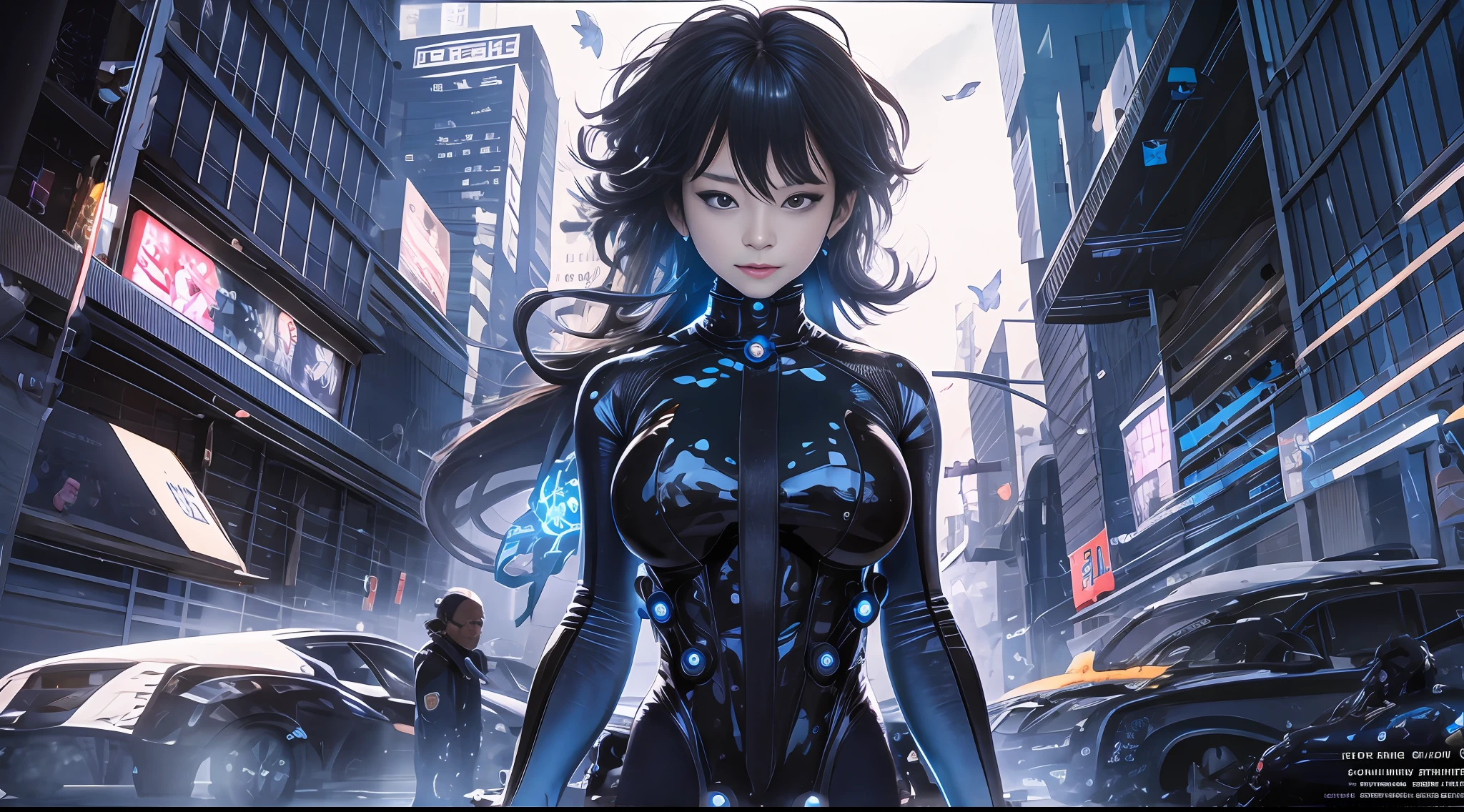 （Ultra-clear image quality）(Man in Black mech), photography of：Shinsuke Sato, (The limiter flashes blue), ((The City of the Killing:0, Black latex clothing, gantz:0)), Night City Battle background, The fire burst into the sky, Sparks fly, cyberpunk glossy latex suit, gantz, cyberpunk anime, futuristic glossy latex suit, styled like ghost in the shell, diverse cybersuits, movie poster character, an oppai cyberpunk, cyber suit, cyber suit, (tmasterpiece), Ultra-Wide Angle, UHD, retina, anatomically correct, textured skin, ccurate, highres, 16k, award winning