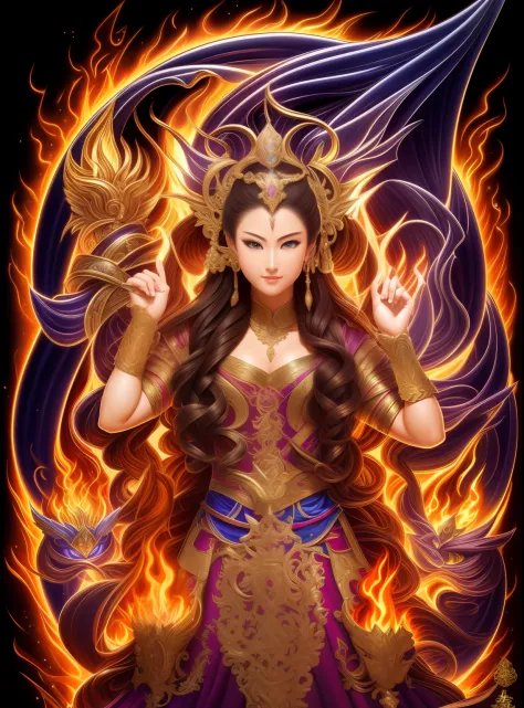 tmasterpiece，超a high resolution，powerful ming wang lux，one front and two sides，six arms，the whole body is on fire，full of flames...