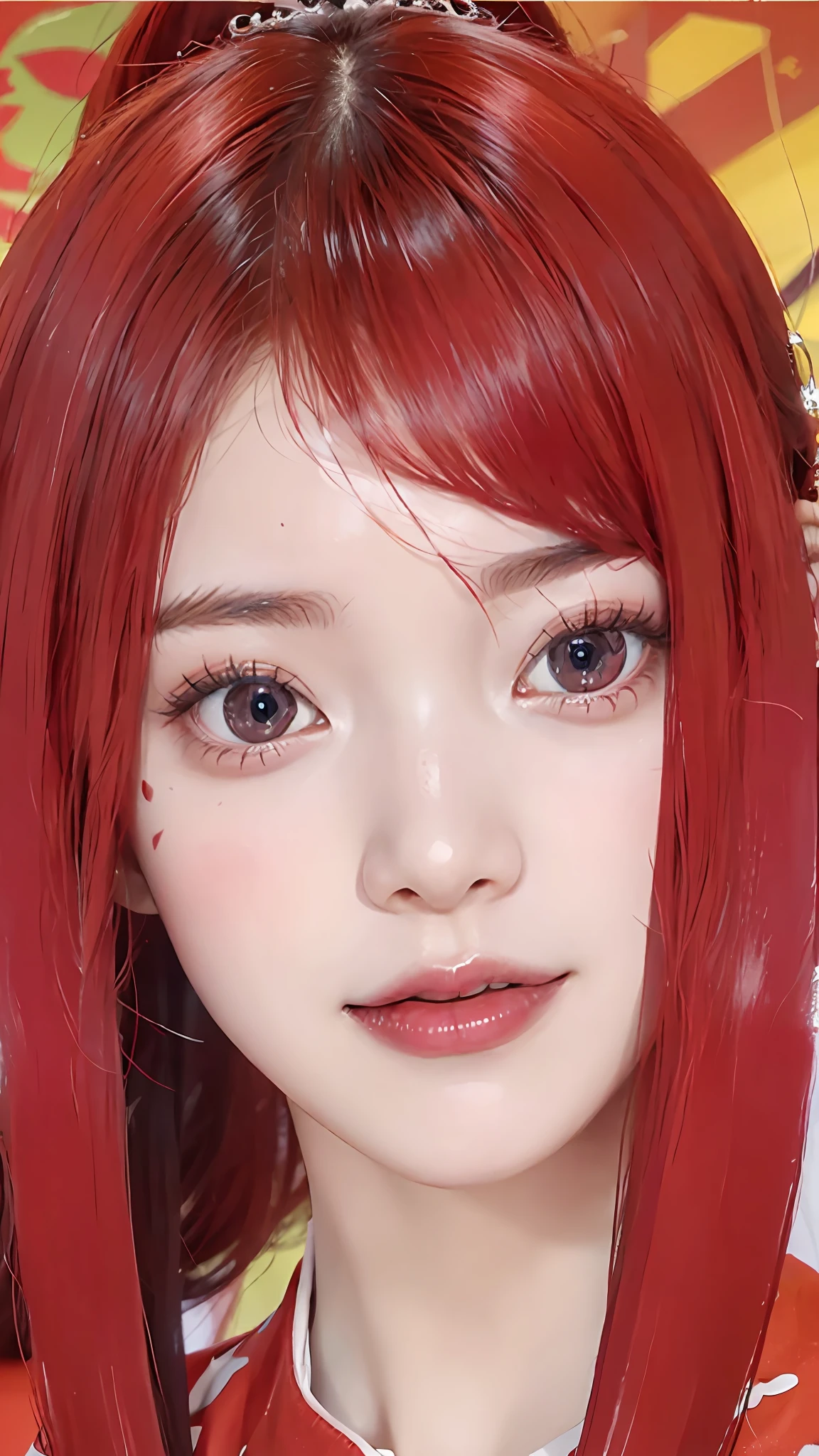 1girl, (8k, RAW photo, best quality, masterpiece:1.2), (ultra highres:1.0),detailed illustration, (real person,fashion photography portrait,photograph), detailed, detailed beautiful skin, (realistic, photo-realistic:1.37), uzumaki kushinaNS, solo, professional lighting, pink dress with flower), village, east asian architecture, trees, village hidden in the leaves background,looking_at_viewer, smile,red hair,red eyes,mitain,toeless footwear,kunai,facial mark,konohagakure symbol,fighting_stance,fence,ninja,adjusting gloves,sleeveless,cleavage, wear red glasses, indoor background, blue eyes