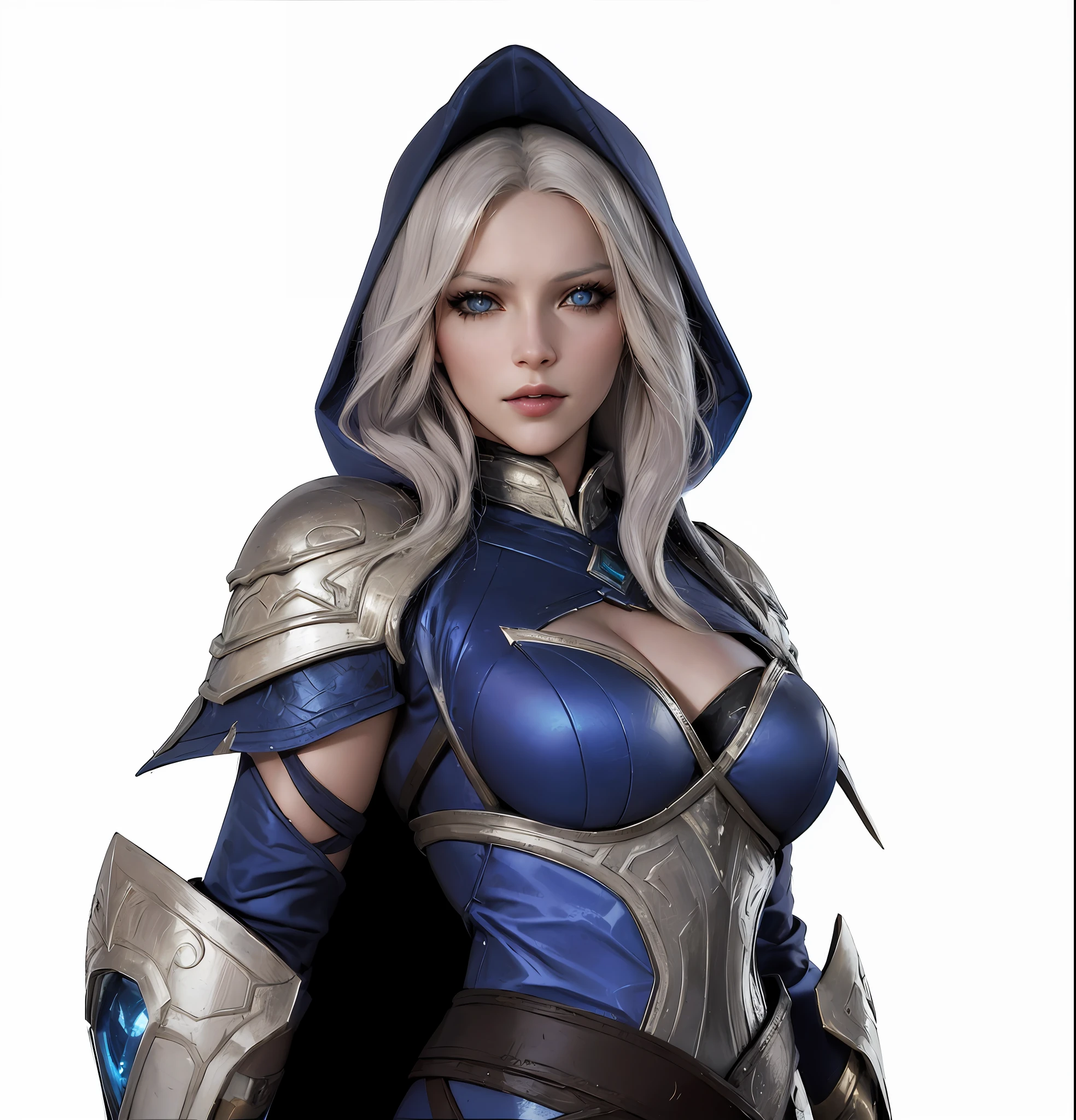 um close up de uma mulher com uma roupa azul com um capuz em, 3 d render arte do caractere 8 k, Jaina Proudmoore, Artgerm ; motor 3d unreal, fantasia paladin mulher, personagem warcraft, retrato cavaleiro feminino, cavaleiro feminino bonito, epic mage girl character, hero character art, valkyrie style character, personagem de fantasia hiperdetalhado, personagem feminina