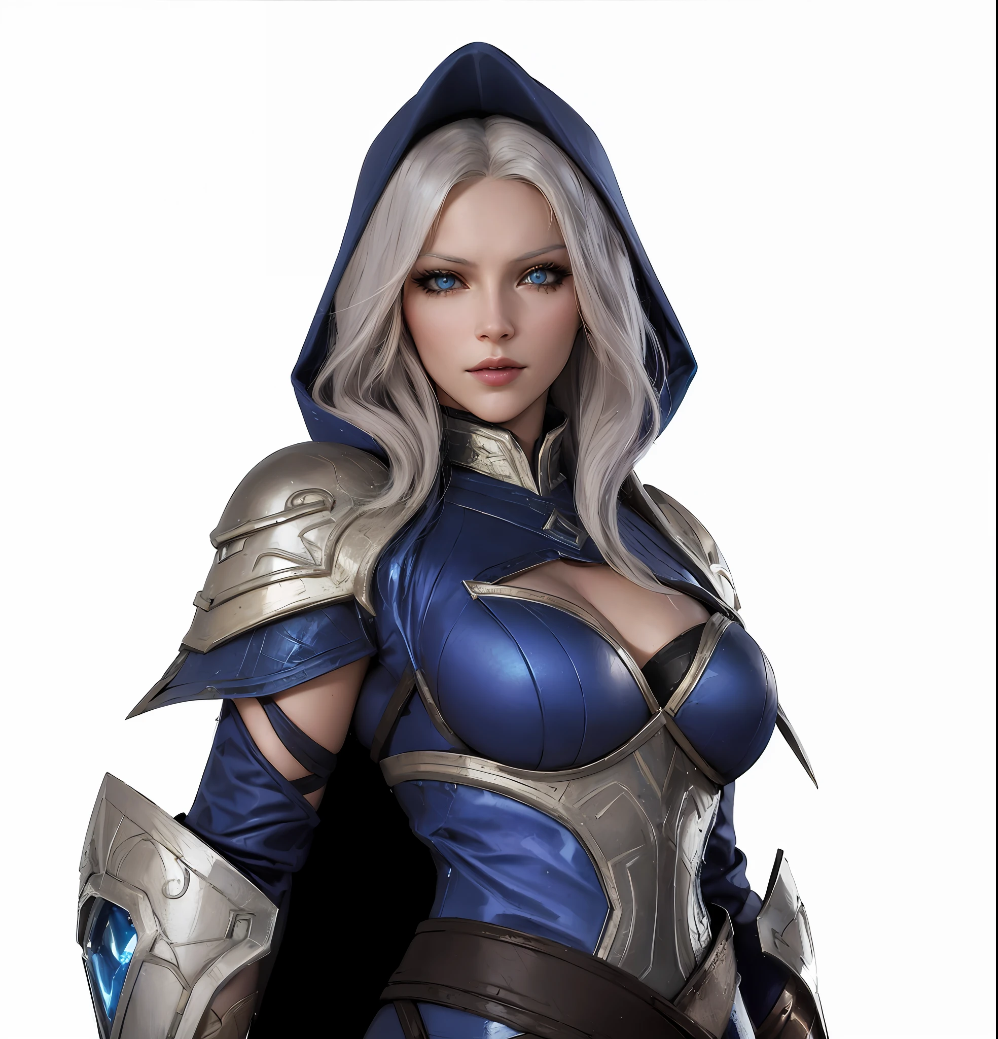 um close up de uma mulher com uma roupa azul com um capuz em, 3 d render arte do caractere 8 k, Jaina Proudmoore, Artgerm ; motor 3d unreal, fantasia paladin mulher, personagem warcraft, retrato cavaleiro feminino, cavaleiro feminino bonito, epic mage girl character, hero character art, valkyrie style character, personagem de fantasia hiperdetalhado, personagem feminina