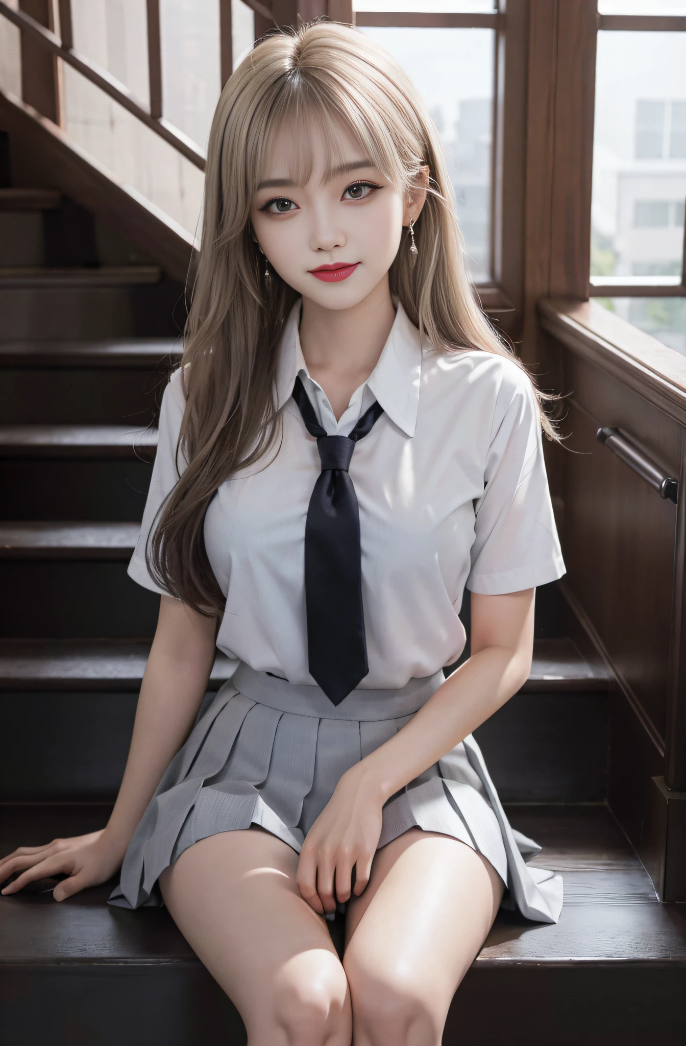 gray eyes, korean school unifo - SeaArt AI