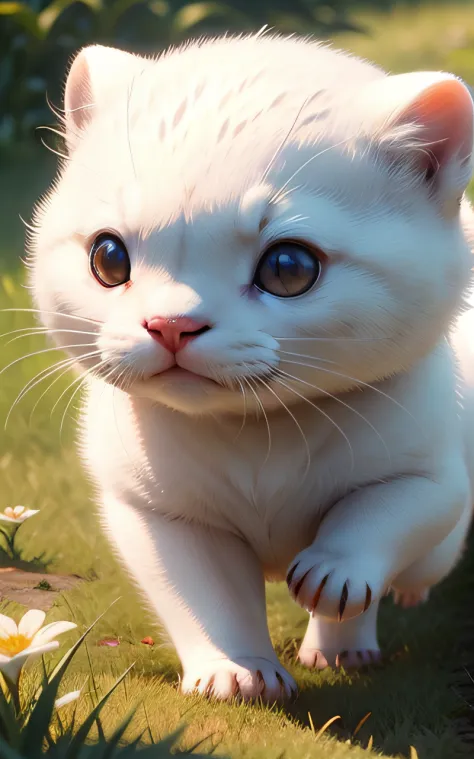 Cute white otter、In the grass、 hight resolution、insanely detaileda、Convoluted、elegent、4K Ultra Detail、Cinematic sensual、​masterpiece、Farbe、surrealistic、 vivd colour、Convoluted、high detailing、Photorealsitic、symmetry、Volumetric lighting、beautifly、Rich deep c...
