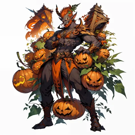 ((top-quality))、((tmasterpiece))、((Full body photo of a man))、((very simple background))、(Game character design)、Pumpkin anthrop...