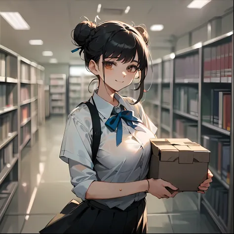 (komi_sch), (high school uniform), (carried breast rest:1.3), (carrying and holding a large box under her chest:1.5), (64k, UHD,...