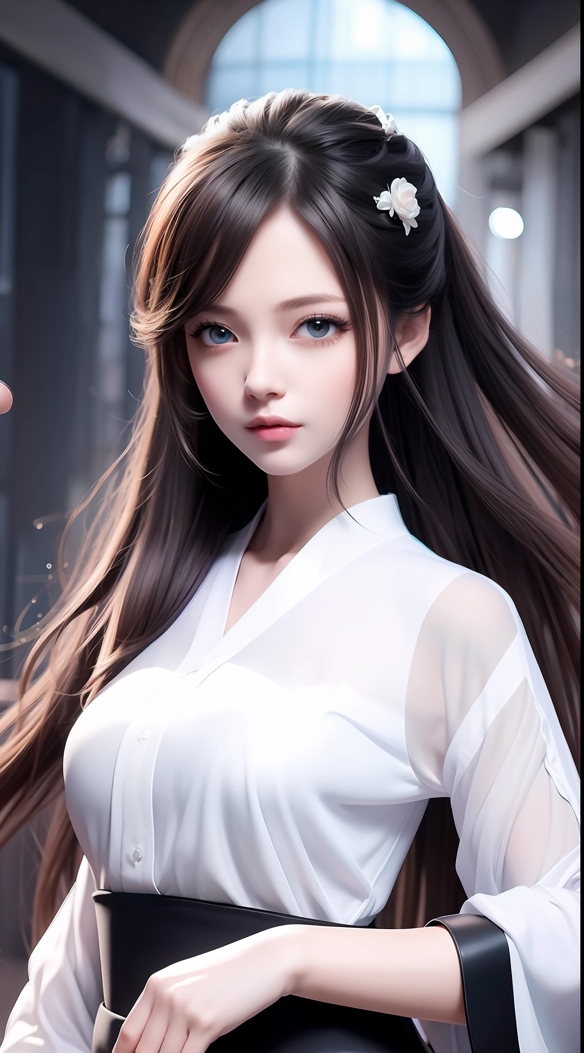 4k ultra hd, masterpiece, very high quality, a girl, age 20 years old girl, good face, smooth face, detailed eyes, beautiful hair, very long hair, hair band, cute look, modern clothes, pink shirt, black  jeans, good shoes, morning background, buildings, sun lights, clear weather, stylish looking,