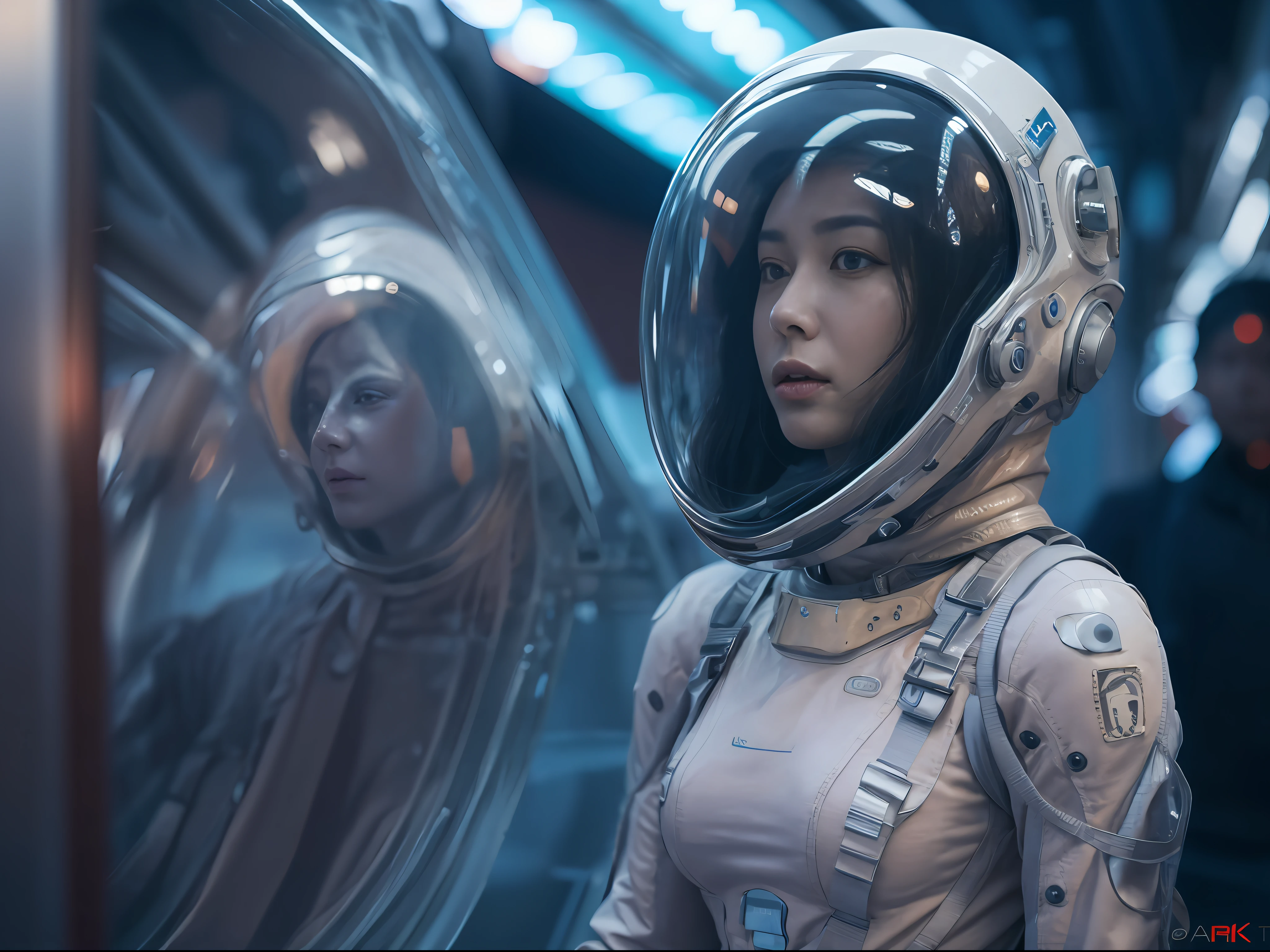 cinematic colorgrading film, dramatic scene, photography, RAW, Masterpiece, ultra wide angle, walking on the cyberpunk cityscapes, Ultra Fine Photo, medium breast, Best Quality, Ultra High Resolution, Photorealistic, volumetric light, Stunningly Beautiful, half body, Delicate Face, Vibrant Eyes, RAW photo, 1girl, solo, 1girl, spacesuit, space_helmet, future tech, futuristic, hologram augmented realities, (extremely detailed CG unity 8k wallpaper), of the most beautiful artwork in the world, professional photography, trending on ArtStation, trending on CGSociety, Intricate detail, High Detail, Sharp focus, dramatic, photorealistic, cyberpunk, futuristic, slim body, (high detailed skin:1.2), 8k uhd, dslr, soft lighting, high quality, film grain, glossy, (Highest quality:1.3), (sharp focus:1.5), (photorealistic:1.3), (highly detailed skin), (detailed face), (high detailed skin:1.2), (glistening skin:1.2), cyborg arms, (highly detailed skin textures:1.15), (detailed face), (high detailed skin:1.2), (glistening skin:1.15), glossy, wearing spacesuit,space_helmet, (nights:1.2), fog, (sparkles:1.2), film grain, glossy, spaceship