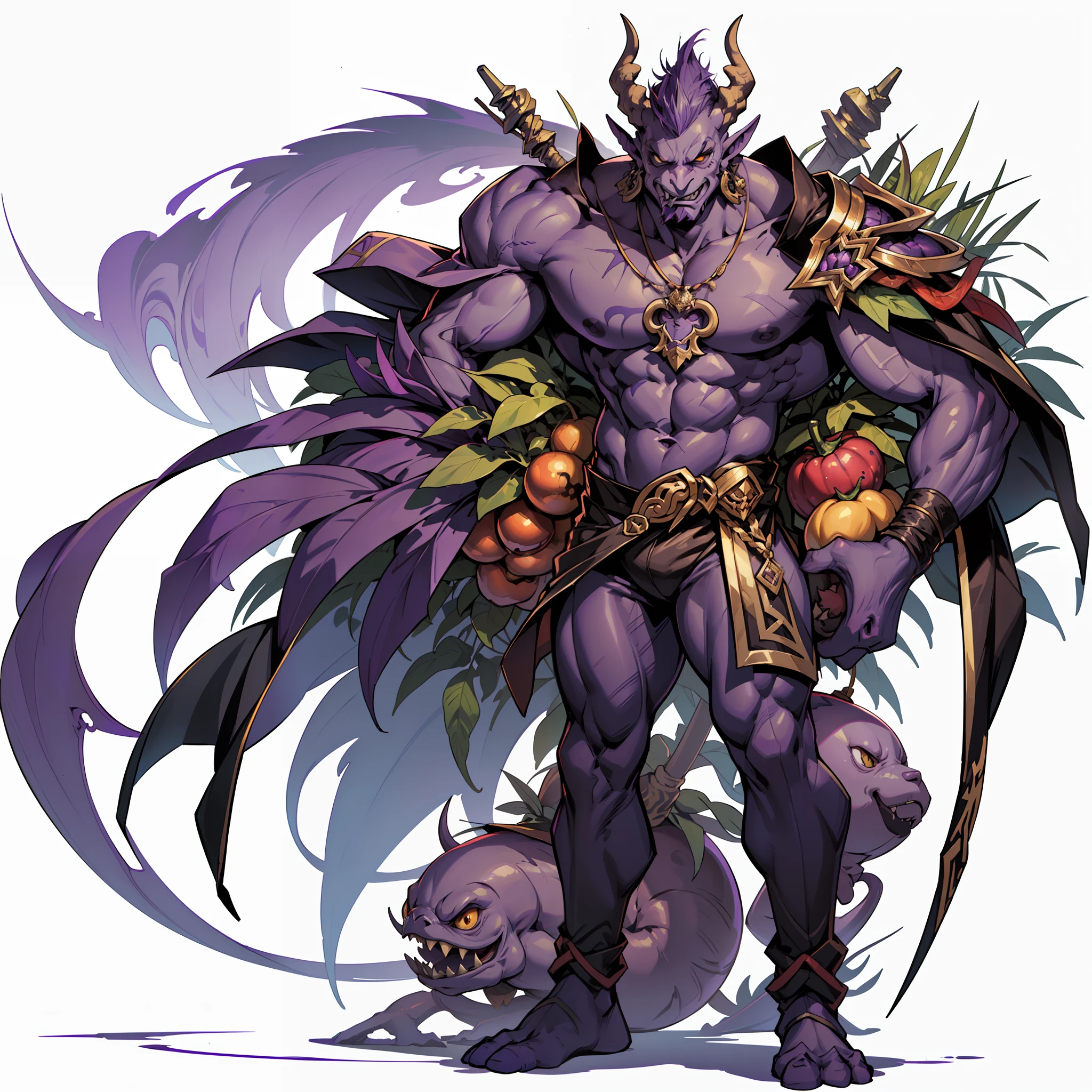 ((top-quality))、((tmasterpiece))、((Full body photo of a man))、((very simple background))、(Game character design)、(Eggplant anthropomorphism)，Eggplant anthropomorphic monster、monster design，soloist，(Eggplant element clothes，Eggplant garnish）、Cartoony、Beastman、Ornaments with eggplant motifs，独奏，Fighting posture