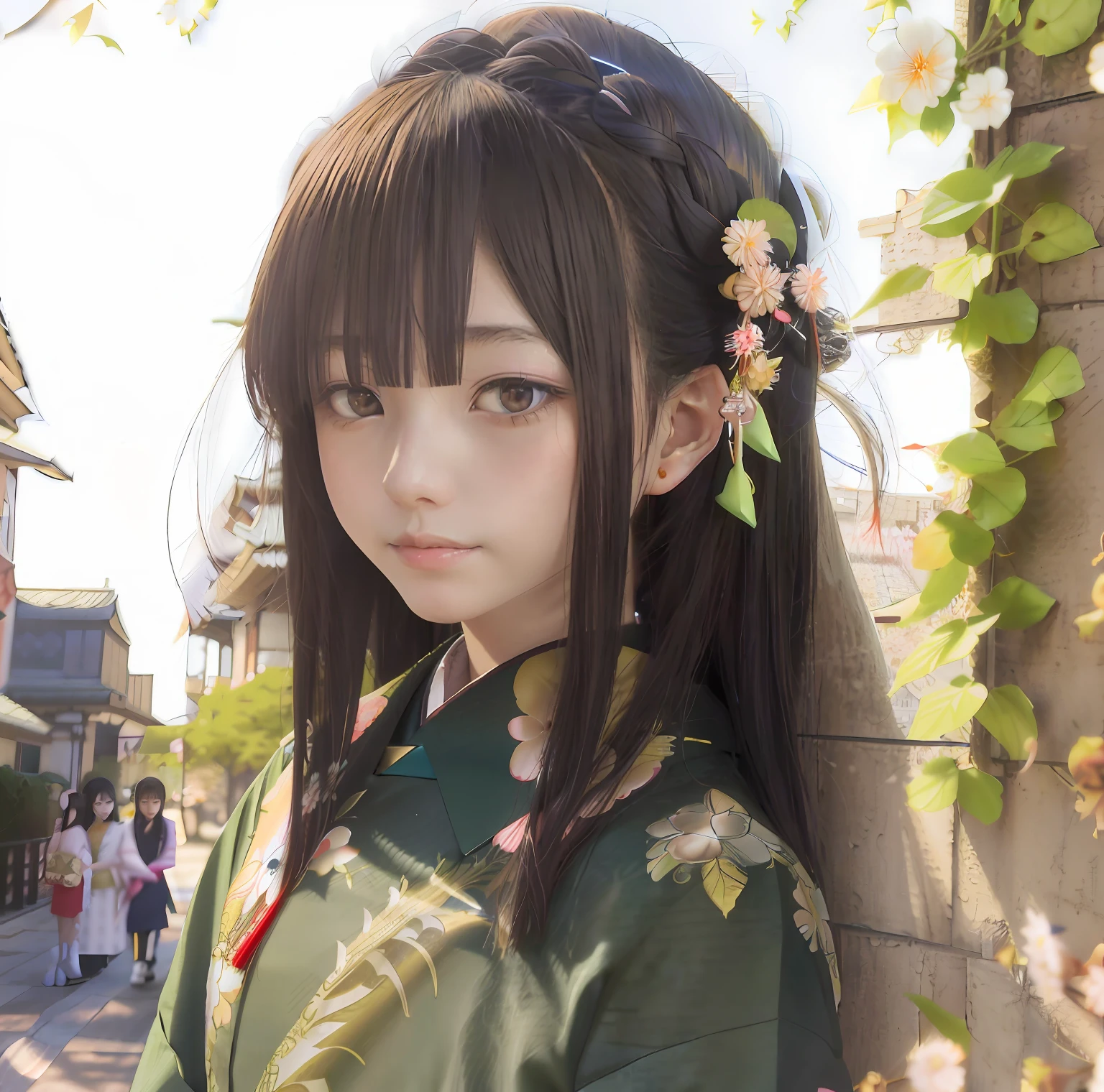 anime girl avec des cheveux longs et une fleur dans les cheveux, Oeuvre de style Guviz, Guviz, style anime 3D réaliste, animé photoréaliste, Anime 3D réaliste, jeune fille anime réaliste, palais ， une fille en hanfu, un beau portrait d&#39;anime, rendu photoréaliste d&#39;une fille animée, portrait réaliste kawaii, art cg anime lisse, belle fille animée