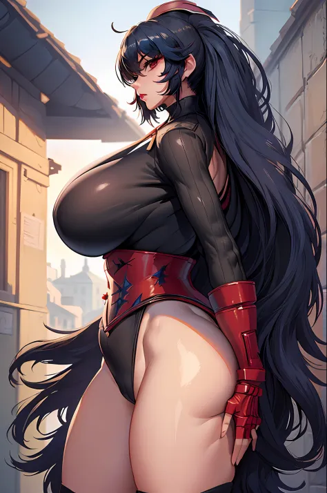 (masterpiece, best quality:1.2), cowboy shot, solo, 1girl, raven branwen, thighhighs, (gloves:1.1), (huge_breasts:1.4), dollsuit, (gigantic_breasts:1.7), (lipstick:.98), (makeup:.8), dollsuit, standing_at_attention, saluting, thicc, thick_thighs, solo, mas...
