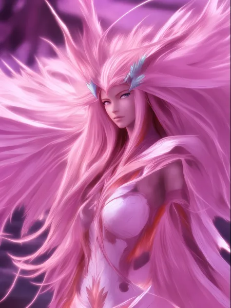 Angewomon mas super realista, very long flowing hair, rosto altamente detalhado, anime, sexy, de corpo inteiro, cores vibrantes,...