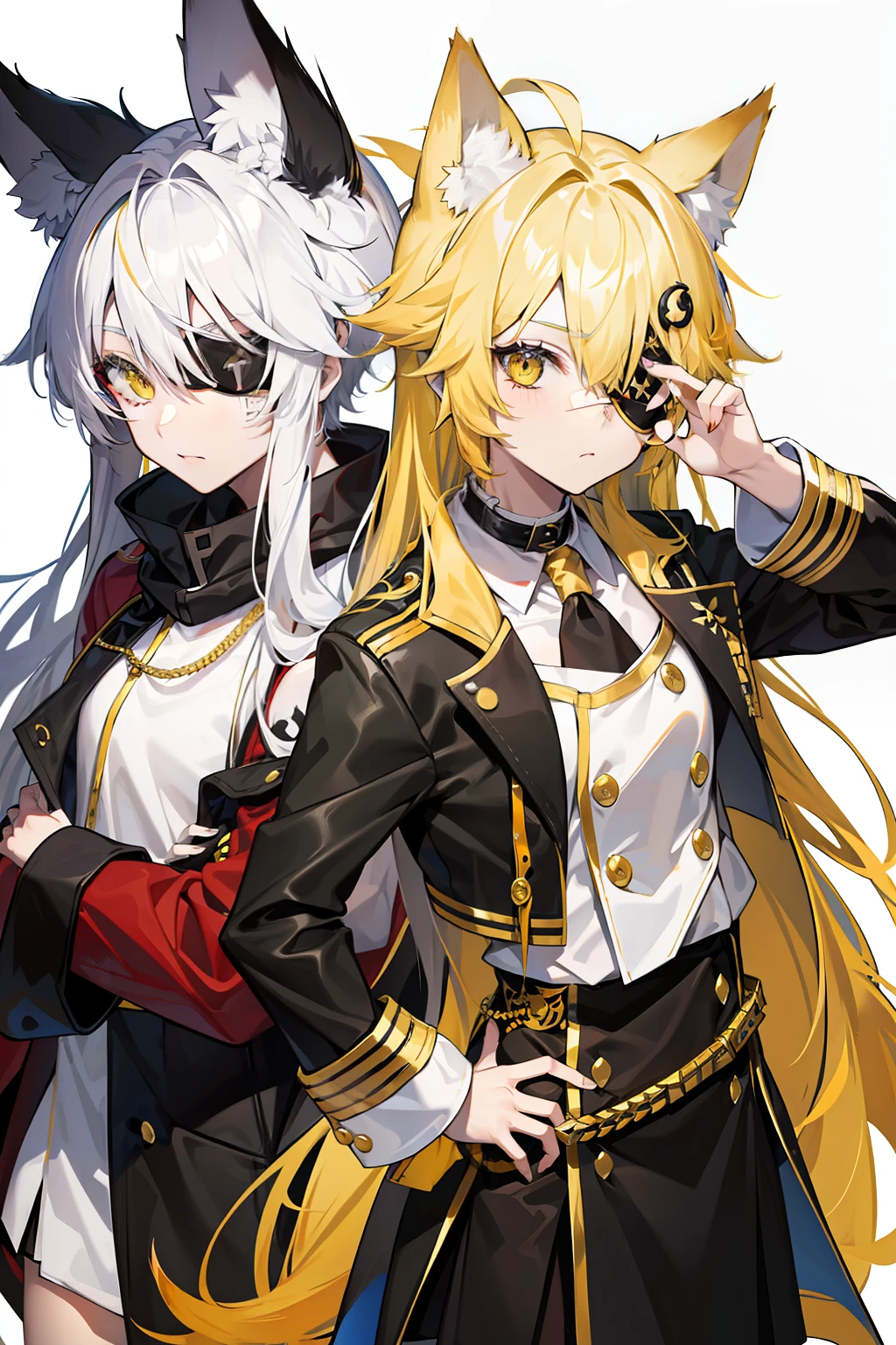 Two anime characters dressed in black and white with long hair - SeaArt AI