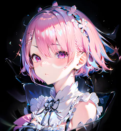 Anime girl with pink hair, rem rezero, Best 4K Anime, Portrait of a magical girl, cute girl with short pink hair, anime visual o...