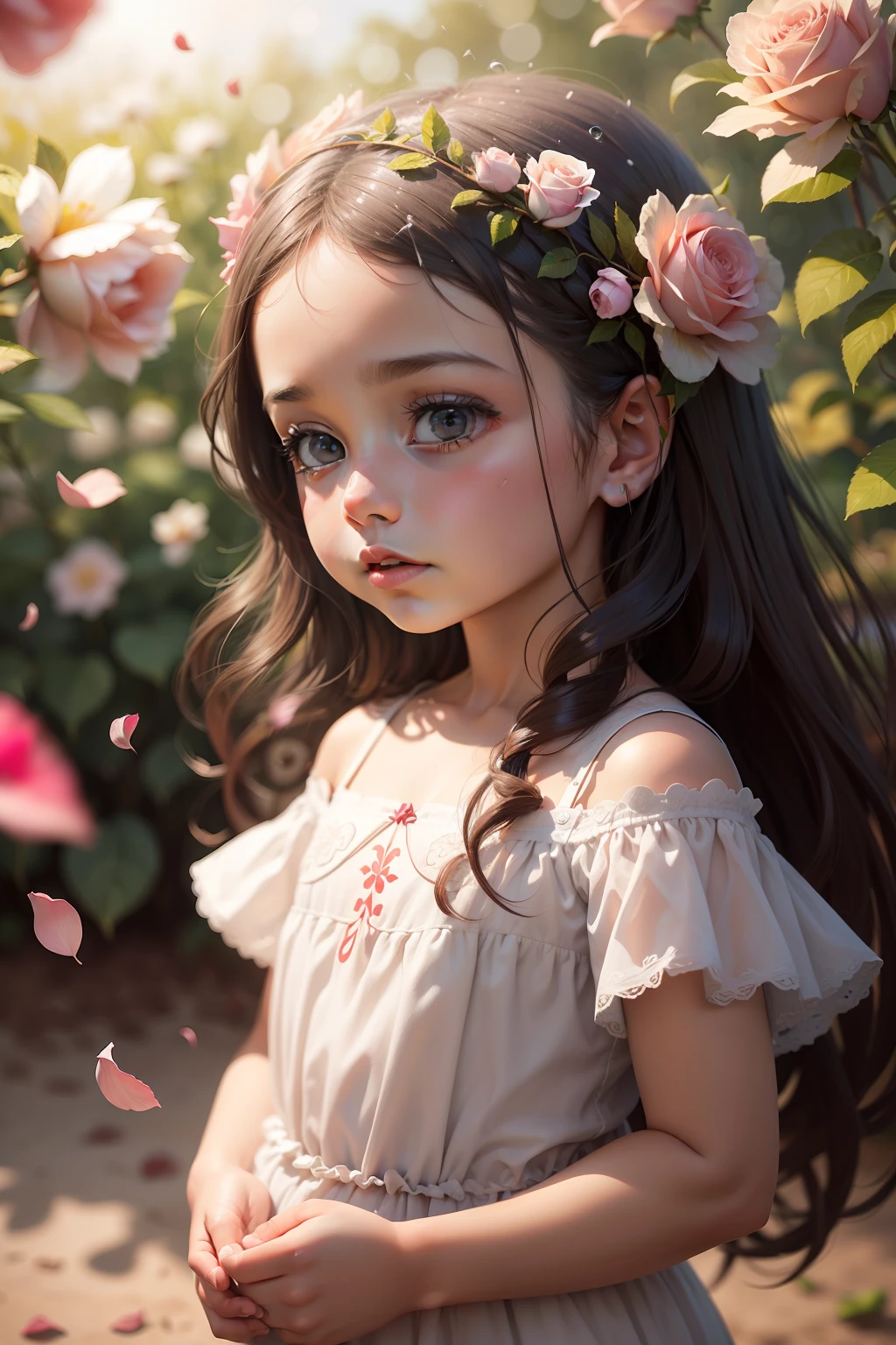 A close up of a young girl with a flower crown on her head - SeaArt AI