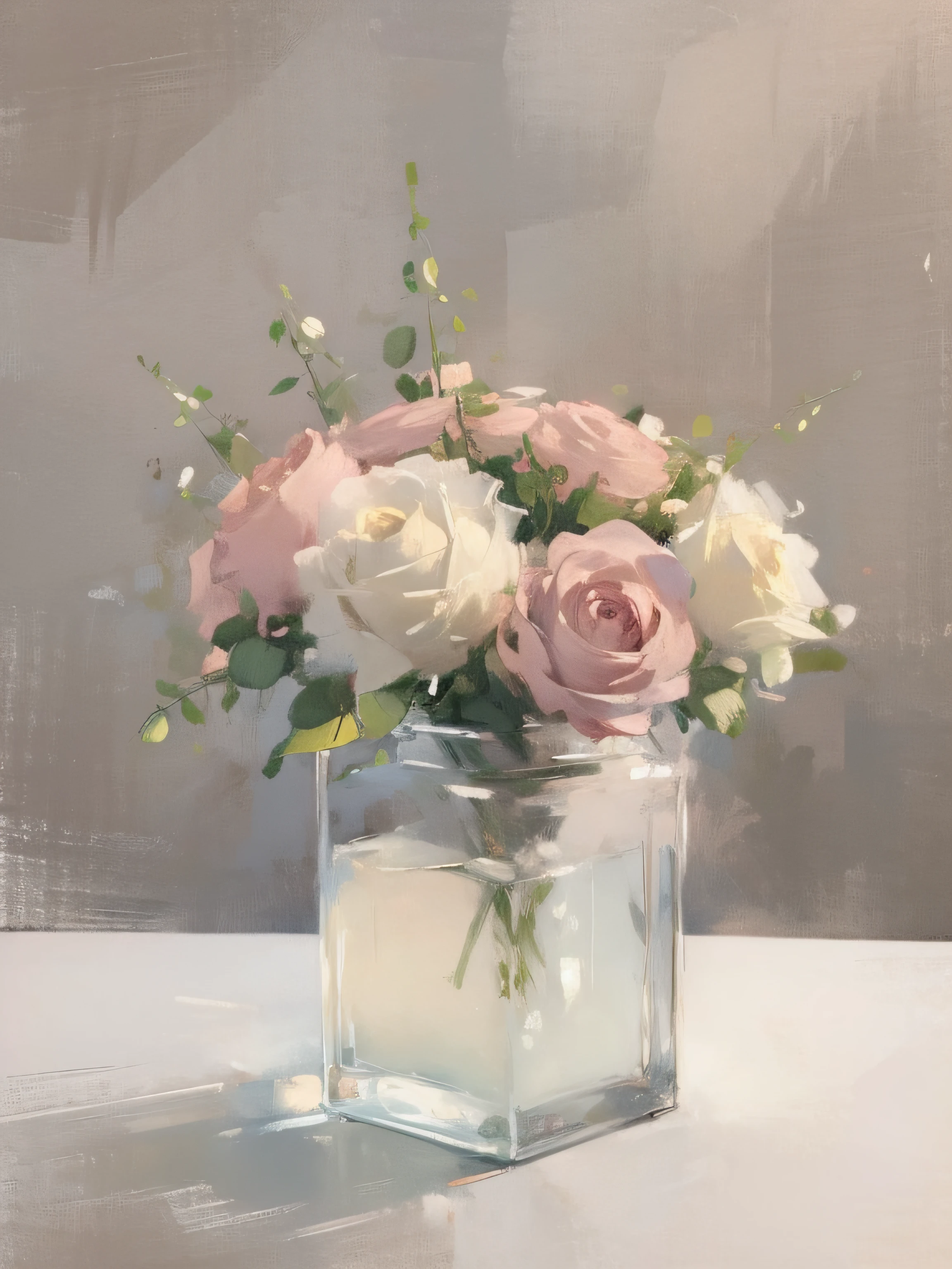 Peinture nature morte vintage en sourdine, Botanique de fleurs roses et blanches
