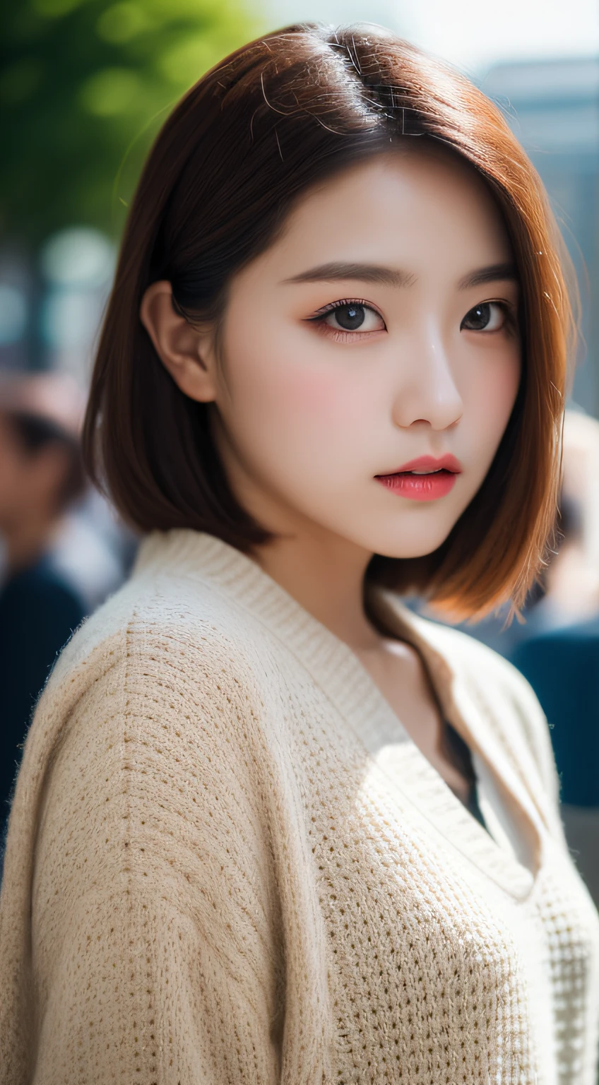 ​masterpiece, top-quality, Raw foto, Photorealsitic、full body Esbian、 beautiful a girl, cute little, shorth hair, depth of fields, hight resolution, ultra-detailliert, finely detail, ighly detailed, extremely detailed eye and face, Sharp pupils, Realistic pupils, foco nítido, Cinematic lighting、small 、In the street、Casual wear