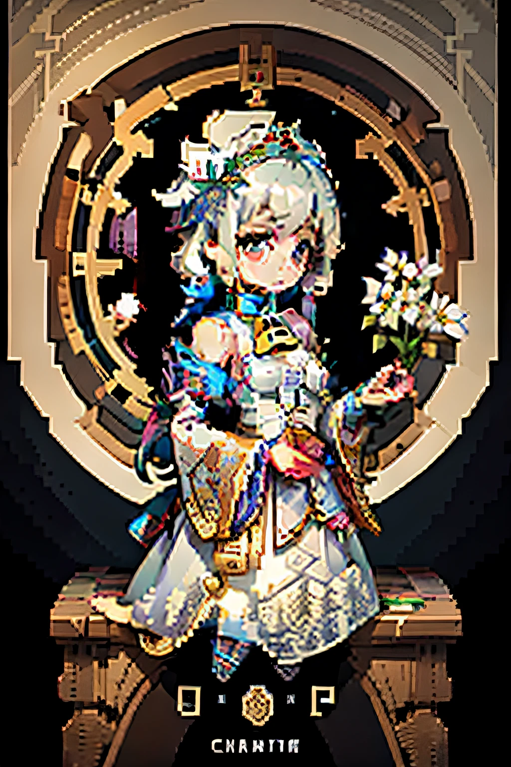 ((masterpiece)), ((ultra detail)), ((best quality)), ganyu, white wedding dress, pixel art, pixel