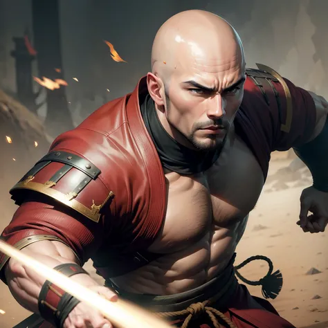 Bald handsome muscular samurai in battle - SeaArt AI