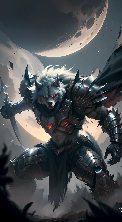 A close-up of a man in armor holding a dagger, wolf armor, 4K fantasy art, wojtek fus, D&d trending on artstation, berserker pot...